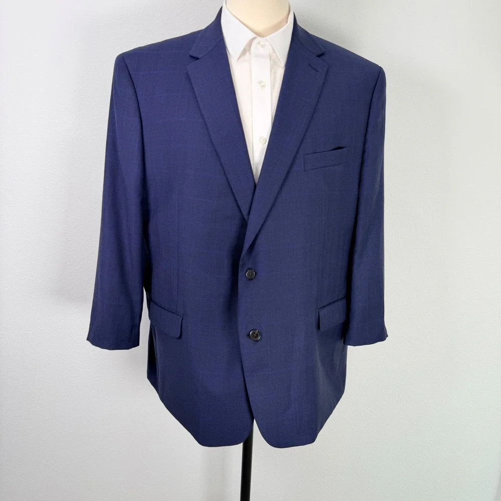 Lauren Ralph Lauren Mens Blue Plaid Wool Blend Natural Stretch Blazer Size 50R